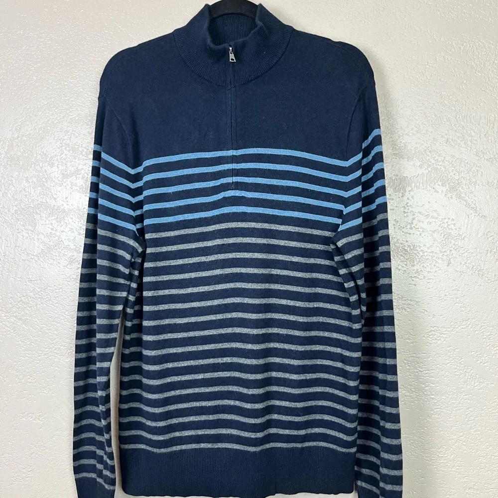 5 for $30 Banana Republic Sz M‎  Striped 1/4 Zip Mock Neck Pullover Sweater Blue